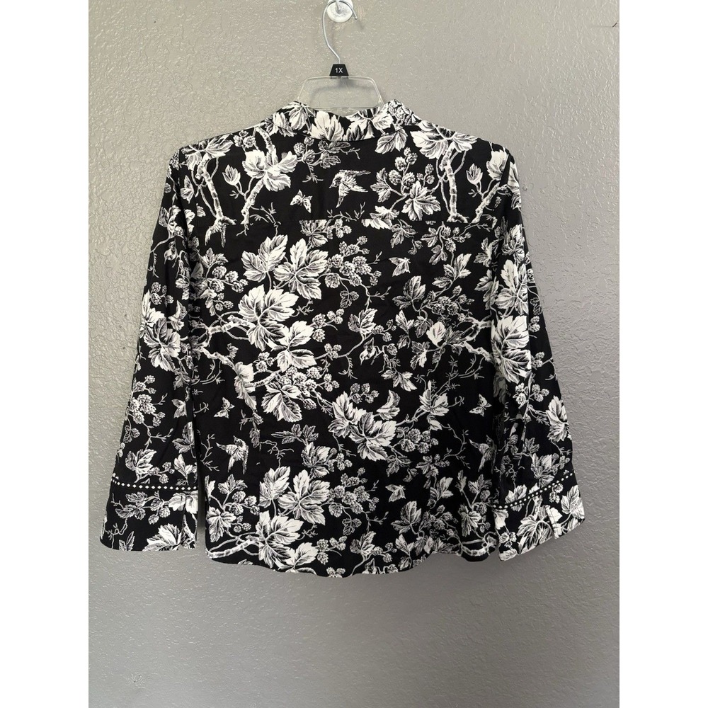 Foxcroft Wrinkle Free Fitted Shirt 16 Black White Floral Cotton Button Down - Picture 2 of 7